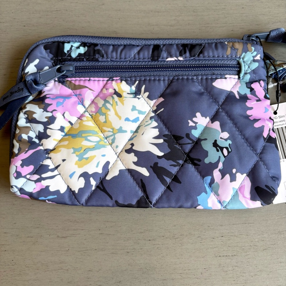 NWT Vera Bradley Floral Ultralight RFID Slim Wallet Wristlet Bag Purse Blue - Picture 3 of 11
